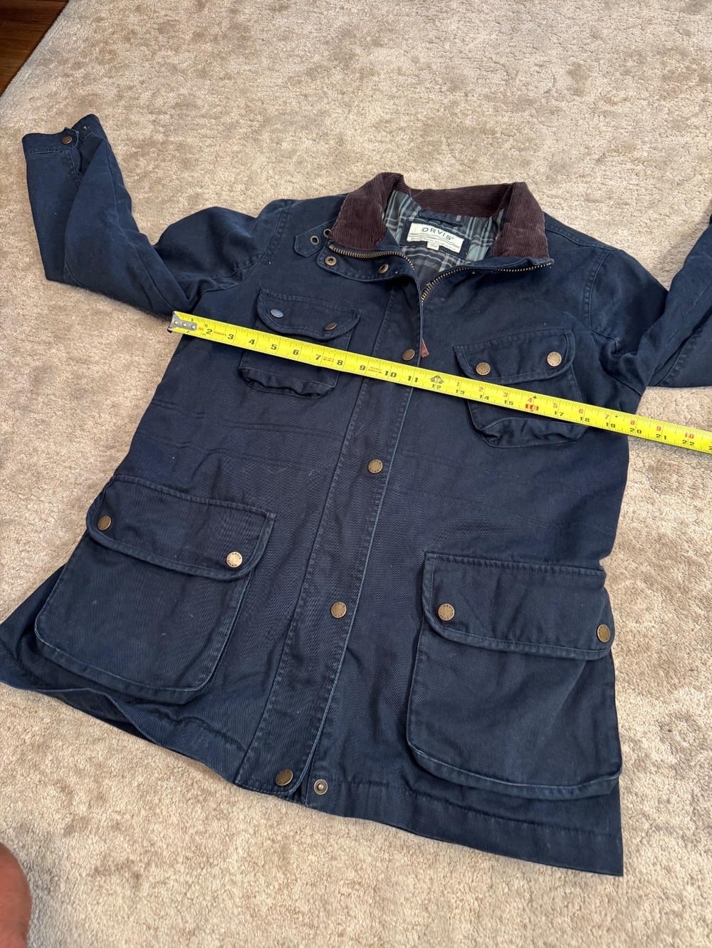 Orvis Womens M Barn Field Jacket Navy Corduroy Collar Plaid Lined Chore Coat - Picture 4 of 6